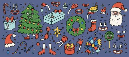 Karikatur Farbe modisch retro fröhlich Weihnachten Symbol Satz. Vektor