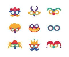 tecknad serie Färg annorlunda glasögon karneval purim ikon uppsättning. vektor