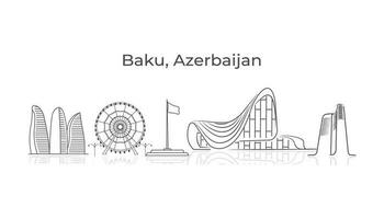 Baku, Aserbaidschan Linie Horizont Silhouette. Schlaganfall Vektor Illustration