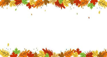 Herbst Hintergrund mit Platz zum Ihre Text. Herbst saisonal Hintergrund mit lange horizontal Rand gemacht von fallen Herbst Gelb, rot und Orange farbig Blätter isoliert auf Hintergrund. Vektor