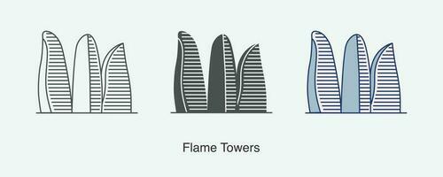 flamma torn ikon i annorlunda stil vektor illustration.