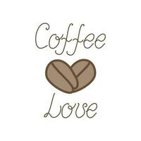 kärlek av kaffe. kalligrafi inskrift. hjärta formad kaffe böna. internationell kaffe dag. vektor illustration, vit isolerat bakgrund.