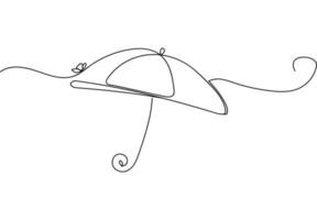 Regenschirm gezeichnet mit einer Linie. ein wenig Schmetterling. saisonal Artikel zum Mode. lineart Vektor zum Banner, Logo und Website