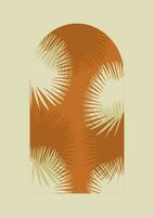 Palme Blätter im Tür Bogen Mauer Kunst ästhetisch Illustration Poster. neutral Boho Kunst drucken. minimal Mitte Jahrhundert Kunst drucken zum Schlafzimmer Dekor. vektor