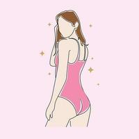 schön Mädchen Rosa Badeanzug Pose Modell- Symbol Illustration Banner Vorlage Design Vektor