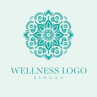 Wellness Vektor Logo Design. Mandala Blumen- Vektor Emblem.