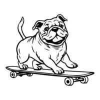 komisch und süß Bulldogge auf ein Skateboard, Skateboarding Hund vektor