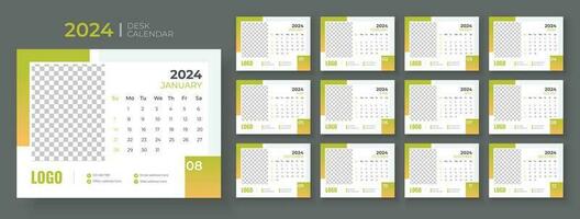 skrivbord kalender mall 2024, vecka börjar på söndag, planerare för 2024 år, mall för årlig kalender 2024 vektor