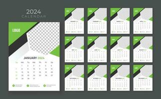 vägg kalender 2024, företag kalender mall, vecka Start söndag, 12 sida vägg kalender 2024, vägg kalender i en minimalistisk stil vektor
