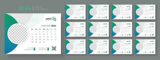 skrivbord kalender 2024 mall design, kontor kalender 2024, vecka börjar på söndag, planerare för 2024 år, mall för årlig kalender 2024 vektor