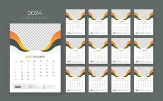 vektor vägg kalender 2024, vägg kalender 2024, företags- och företag planerare mall i engelsk, vecka Start söndag, vägg kalender i en minimalistisk stil