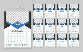 vektor vägg kalender 2024, vägg kalender 2024, företag kalender mall, vecka Start söndag, vägg kalender i en minimalistisk stil