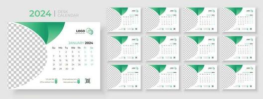 Schreibtisch Kalender 2024 Vorlage Design, Büro Kalender 2024, Woche beginnt auf Sonntag, Planer zum 2024 Jahr, Vorlage zum jährlich Kalender 2024 vektor