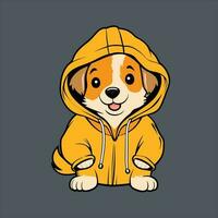 süß Hund Maskottchen tragen ein Jacke Kapuzenpullover. Karikatur Vektor Symbol. eben Karikatur Stil.