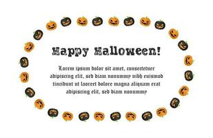 oval domkraft o lykta halloween ram gräns. Lycklig halloween text. social media posta kort mall vektor illustration.