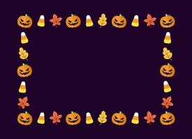söt halloween kort mall. rektangel halloween ram gräns design med domkraft o lykta, pumpor, godis majs. social media baner posta vektor illustration.