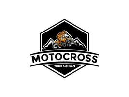 Moto-Cross mit ein Fahrer auf ein Motorrad, Moto-Cross Logo Vektor Illustration