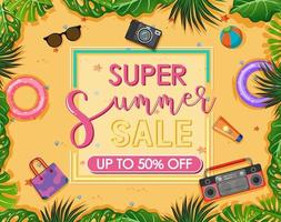 Super Sommer Sale Textbanner mit Strandartikeln vektor