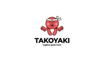 takoyaki logotyp med bläckfisk maskot vektor