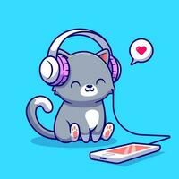 süß Katze Hören Musik- mit Kopfhörer Karikatur Vektor Symbol Illustration. Tier Musik- Symbol Konzept isoliert Prämie Vektor. eben Karikatur Stil