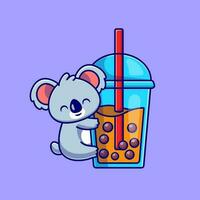 süß Koala Umarmung Boba Milch Tee Tasse Karikatur Vektor Symbol Illustration. Tier trinken Symbol Konzept isoliert Prämie Vektor. eben Karikatur Stil