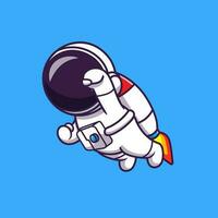 Astronaut fliegend mit Rakete Karikatur Vektor Symbol Illustration. Raum Technologie Symbol Konzept isoliert Prämie Vektor. eben Karikatur Stil