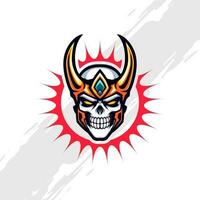 lysande gyllene behornad skalle viking maskot logotyp vektor