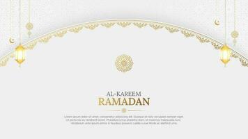 Ramadan kareem islamisch Weiß und golden Hintergrund mit Arabisch Muster Ornamente vektor