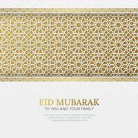 eid mubarak islamic hälsning kort med arabicum stil gräns och mönster vektor
