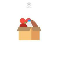 mat donation. låda av mat med hjärta ikon symbol vektor illustration isolerat på vit bakgrund