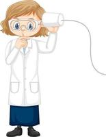 niedliches Mädchen-Zeichentrickfigur, die Wissenschaftslabormantel trägt vektor