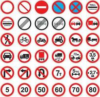 vektor väg förbud tecken. sluta, sluta, Nej parkering, cyklar, fotgängare, längd, distans, motorcykel, traktor, trailer, tull, sväng