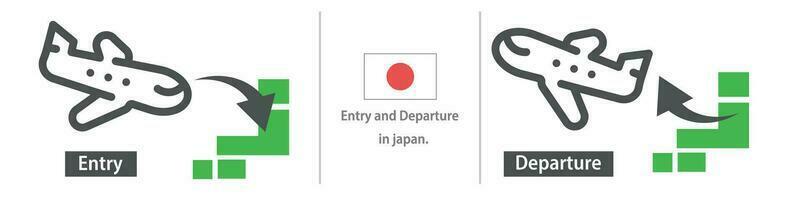 Flug in und aus von Japan. Reisen im Japan. japanisch Flagge und Karte von Japan. Vektor. vektor