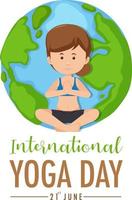 Internationaler Yoga-Tagesbanner mit einer Frau, die Yogaübungen macht vektor