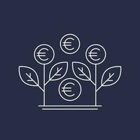 passiv inkomst linje ikon med euro, växande pengar vektor