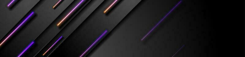 schwarz Technik abstrakt Banner mit violett Orange Neon- Laser- Linien vektor