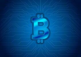 Blau Technologie Hintergrund mit Bitcoin Emblem vektor