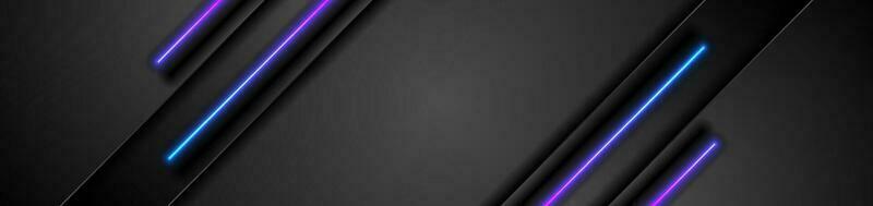 svart tech abstrakt baner med blå och lila neon lysande ljus vektor