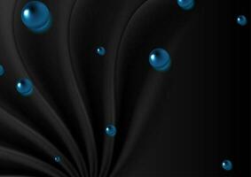 svart abstrakt vågig bakgrund med blå glansig cirklar vektor