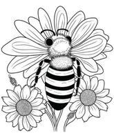 honung bi med blommor färg sida vektor