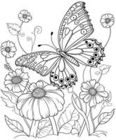 stiliserade fjärilar och sakura blomma stock illustration vektor