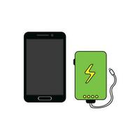 Kinder Zeichnung Karikatur Vektor Illustration Telefon und Powerbank Symbol isoliert auf Weiß Hintergrund