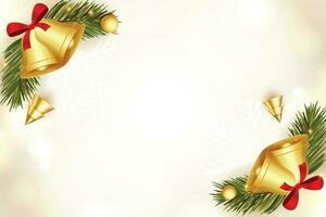 Hintergrund mit golden Weihnachten Glocken, rot Bogen und Schneeflocken, Illustration. vektor