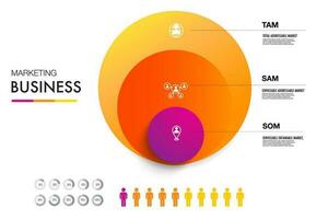 tam sam as infographic mall 3 alternativ marknadsföring analys företag webbplats för investering och möjlighet vektor