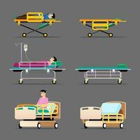 sjukhus säng och patient vektor illustration uppsättning. platt stil design.