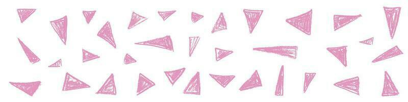 abstrakt måla stroke triangel mönster. djärv grunge borsta rader i rosa. markör dragen geometrisk och organisk former. randig graffiti element. platt vektor illustration på vit bakgrund.