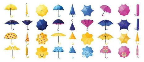 paraply ikoner uppsättning tecknad serie vektor. regn tillbehör vektor