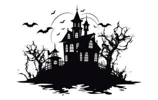 ein Silhouette Vektor von Halloween verfolgt Haus, verfolgt Haus Silhouette Sammlung. unheimlich Halloween Haus bündeln Set, Halloween beim Nacht und Fledermäuse Haus Logo