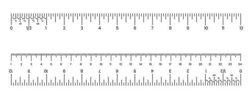 linjal tum , centimeter och millimeter skala med tal för appar eller webbplatser. vektor