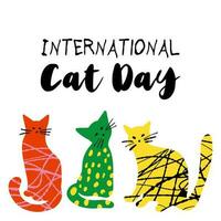 International Katze Tag Illustration mit texturiert bunt süß Katzen isoliert auf Weiß Farbe Hintergrund vektor